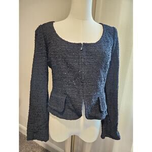 St. John Collection Black Knit Blazer Jacket 4 Black w/ Sparkle Texture Crop USA